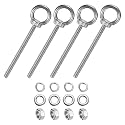 M METERXITY 4-Sets Stainless Eyebolt M6x89mm Shoulder Lifting Eye Bolt with Nuts Washers Male Screw Thread Ring Shoulder Eye Bolts Length 3.5 Inch for Suspending/Fastening