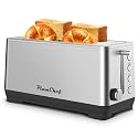 4-Slice Toaster with Extra Wide Long Slots, 1500W Stainless Steel, Warming Rack, 6 Browning Settings, Bagel Defrost Reheat Functions, Removable Crumb Tray