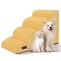 4-Step Dog Stairs for Bed or Couch, Yellow Pet Ramp for Small Dogs, Cats