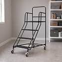 4 Step Rolling Warehouse Step Ladder, Rolling Stairs with Locking Wheels, Movable Platform Ladder, 880 Lbs Weight Capacity, Suitable for Warehouses, Supermarkets and Libraries (Black, 4 Steps)
