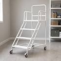 4 Step Rolling Warehouse Step Ladder, Rolling Stairs with Locking Wheels, Movable Platform Ladder, 880 Lbs Weight Capacity, Suitable for Warehouses, Supermarkets and Libraries (White, 4 Steps)