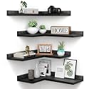 4 Tier Floating Corner Shelves Black Set of 4, Rustic Pine Wooden Floating Corner Wall Shelf for Wall Décor Storage, L Shaped Corner Shelf Wall Mount For Bedroom, Living Room, Bathroom, Kitchen.