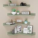 4 Tier Floating Corner Shelves Cyan Set of 4, Rustic Pine Wooden Floating Corner Wall Shelf for Wall Décor Storage, L Shaped Corner Shelf Wall Mount for Bedroom, Living Room, Bathroom, Kitchen