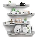 4 Tier Floating Corner Shelves Grey Set of 4, Rustic Pine Wooden Floating Corner Wall Shelf for Wall Décor Storage, L Shaped Corner Shelf Wall Mount for Bedroom, Living Room, Bathroom, Kitchen.