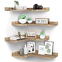 4 Tier Floating Corner Shelves Set of 4, Rustic Pine Wood Floating Corner Wall Shelf for Wall Décor Storage, L Shaped Corner Shelf Wall Mount for Bedroom,Living Room,Bathroom,Kitchen,Carbonized Black.
