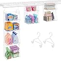 4-Tier Hanging Laundry Room Organizer: Foldable Wire Shelf Basket with 2 Large Hooks 1.65" &amp; 360°Rotating Hooks – Space-Saving Laundry Storage Basket, for Wardrobe Closet Storage, White Patent