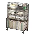4 Tier Metal Rolling Utility Cart - Heavy Duty Bookshelf for Office, Dorm, Classroom, Library &amp; Living Room - Versatile Corner Display &amp; Magazine Rack