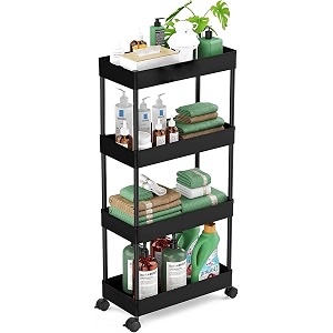 4-tier multipurpose kitchen storage rack with wheels heavy duty metal utility organizer trolley rolling storage shelf for kitchen bathroom laundry amp office black