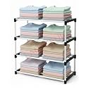 4 Tier Plastic Shelf Organizer for Wardrobe, Adjustable Almirah Divider for Clothes Storage, Multipurpose Cupboard Rack,Multi use Bookshelf,Collapsible Wardrobe,Kids Rack Cabinet Children stand