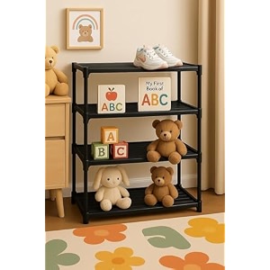 4 tier portable book shelf kids books racks for home plastic bookshelf book shelves stand organizer book rack for study roomlibrarybedroom black