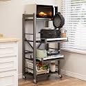 4-Tier Pull Out Baker's Rack, Microwave Cart with Storage, Metal Shelves，23.6''W