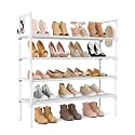 LANTEFUL 4 Tier Shoe Rack for Closet Shoe Organizer with 5 Hooks, Long Shoe Shelf Storage for Shoe and Boot Stackable Free Standing Shoe Rack for Entryway, Garage, Small Spaces, Dorm, White