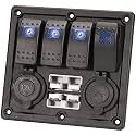 4 Way Illuminated Switch Panel with USB, 12V and 2 x Battery Plugs