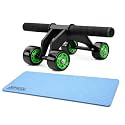 4-Wheel Ab Roller with Knee Mat | Automatic Rebound Abdominal Exercise Wheel | Core Strength Trainer for Home Gym | Non-Slip Handles