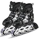 4 Wheels Adjustable Inline Skates Skating Shoes for Boys Kids Girls Skating Shoe Adjustable Roller Blades Age 6 to 15 Years PU Strong Wheels Aluminium with LED Flash Light on Wheels (Black)