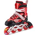 4 Wheels Adjustable Inline Skates Skating Shoes for Boys Kids Girls Skating Shoe Adjustable Roller Blades Age 6 to 15 Years PU Strong Wheels Aluminium with LED Flash Light on Wheels (red)