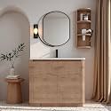 40" Bathroom Vanity with Ceramic Sink, Freestanding Bathroom Vanity with 2-Soft-Close Door & Storage Rack for Home, Farmhouse, Undermount Storage Cabinet, Easy to Clean, Imitative Oak