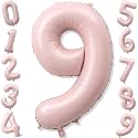 40'' Pink Number Balloon 9, Self Inflating Retro Dusty Pink Foil Number Balloons Set 0-9, Self Inflating Digital 9 Helium Balloon for Girls 9th Birthday Women Anniversary Party Decorations Supplies