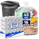 PLASTIC PRINCE 40-45 Gallon Trash Bags, Clear Trash Bags 40"W × 48"L, 16 Micron Clear Garbage Bags, 40-45 Gal High-Density Garbage Can Liners, Fits Square and Round Trash Cans, Pack of 250