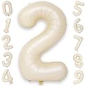 40 Inch Balloon Number 2 Beige, Large Foil Cream Number Balloons Set 0-9 for Men Women, Self Inflating Digital 2 Helium Balloons for Boys Girls 2nd Birthday Anniversary Baby Shower Party Decorations