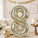 40 Inch Balloon Number 8 Champagne Gold, Large Foil Light Gold Number 8 Balloons for Men Women, Self Inflating Digital 8 Helium Balloons for Boys Girls 8th 28th Birthday Anniversary Party Decorations
