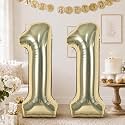 40 Inch Champagne Gold Number 11 Balloon, Light Gold Large Self Inflating Foil 1 &amp; 1 Balloons for Women Men 11th Birthday Decorations 11 Helium Balloon Numbers for 11 Year Old Anniversary Party