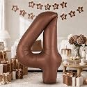 40 Inch Dark Brown Number Balloon 4, Large Self Inflating Chocolate Brown Foil 4 Number Balloons 0-9, Digital 4 Helium Balloons Set for Girls Boys 4th Birthday Boho Women Anniversary Party Decorations
