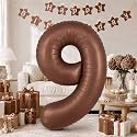 40 Inch Dark Brown Numbers 9 Balloons, Large Self Inflating Chocolate Brown Digital 9 Helium Balloon, Foil Mylar Number 9 Balloons for Women Men Girls 9th 29th Birthday Party Anniversary Decorations