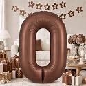 40 Inch Dark Brown Numbers Balloons 0-9, Self Inflating Chocolate Brown Foil Number 0 Helium Balloon for Boy Girl, Big Digit 0 Balloons for Women Men 30 40 50 60 70 80 100 Birthday Party Decorations