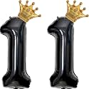 40 inch Large Black 11 Balloon Number with Gold Crown Balloons 11th Birthday Big Foil Mylar Helium Balloon for Boys Girls 11th Birthday Anniversary Decorations Supplies Favors(Number 11 Balloons）