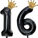 40 inch Large Black 16 Balloon Number with Gold Crown Balloons 16th Birthday Big Foil Mylar Helium Balloon for Boys Girls 16th Birthday Anniversary Decorations Supplies Favors(Number 16 Balloons）