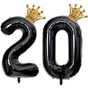 40 inch Large Black 20 Balloon Number with Gold Crown Balloons 20th Birthday Big Foil Mylar Helium Balloon for Boys Girls 20th Birthday Anniversary Decorations Supplies Favors(Number 20 Balloons）