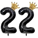 40 inch Large Black 22 Balloon Number with Gold Crown Balloons 22th Birthday Big Foil Mylar Helium Balloon for Boys Girls 22th Birthday Anniversary Decorations Supplies Favors(Number 22 Balloons）