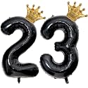 40 inch Large Black 23 Balloon Number with Gold Crown Balloons 23th Birthday Big Foil Mylar Helium Balloon for Boys Girls 23th Birthday Anniversary Decorations Supplies Favors(Number 23 Balloons）