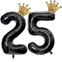 40 inch Large Black 25 Balloon Number with Gold Crown Balloons 25th Birthday Big Foil Mylar Helium Balloon for Boys Girls 25th Birthday Anniversary Decorations Supplies Favors(Number 25 Balloons）