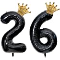 40 inch Large Black 26 Balloon Number with Gold Crown Balloons 26th Birthday Big Foil Mylar Helium Balloon for Boys Girls 26th Birthday Anniversary Decorations Supplies Favors(Number 26 Balloons）