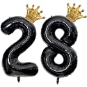 40 inch Large Black 28 Balloon Number with Gold Crown Balloons 28th Birthday Big Foil Mylar Helium Balloon for Boys Girls 28th Birthday Anniversary Decorations Supplies Favors(Number 28 Balloons）
