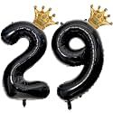 40 inch Large Black 29 Balloon Number with Gold Crown Balloons 29th Birthday Big Foil Mylar Helium Balloon for Boys Girls 29th Birthday Anniversary Decorations Supplies Favors(Number 29 Balloons）