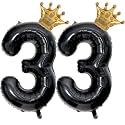 40 inch Large Black 33 Balloon Number with Gold Crown Balloons 33th Birthday Big Foil Mylar Helium Balloon for Boys Girls 33th Birthday Anniversary Decorations Supplies Favors(Number 33 Balloons）