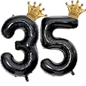 40 inch Large Black 35 Balloon Number with Gold Crown Balloons 35th Birthday Big Foil Mylar Helium Balloon for Boys Girls 35th Birthday Anniversary Decorations Supplies Favors(Number 35 Balloons）