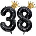 40 inch Large Black 38 Balloon Number with Gold Crown Balloons 38th Birthday Big Foil Mylar Helium Balloon for Boys Girls 38th Birthday Anniversary Decorations Supplies Favors(Number 38 Balloons）