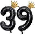 40 inch Large Black 39 Balloon Number with Gold Crown Balloons 39th Birthday Big Foil Mylar Helium Balloon for Boys Girls 39th Birthday Anniversary Decorations Supplies Favors(Number 39 Balloons）