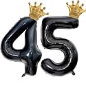40 inch Large Black 45 Balloon Number with Gold Crown Balloons 45th Birthday Big Foil Mylar Helium Balloon for Women Man 45th Birthday Anniversary Decorations Supplies Favors(Number 45 Balloons）