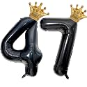 40 inch Large Black 47 Balloon Number with Gold Crown Balloons 47th Birthday Big Foil Mylar Helium Balloon for Women Man 47th Birthday Anniversary Decorations Supplies Favors(Number 47 Balloons）