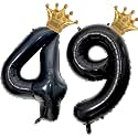 40 inch Large Black 49 Balloon Number with Gold Crown Balloons 49th Birthday Big Foil Mylar Helium Balloon for Women Man 49th Birthday Anniversary Decorations Supplies Favors(Number 49 Balloons）