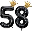 40 inch Large Black 58 Balloon Number with Gold Crown Balloons 58th Birthday Big Foil Mylar Helium Balloon for Women Man 58th Birthday Anniversary Decorations Supplies Favors(Number 58 Balloons）