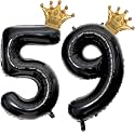 40 inch Large Black 59 Balloon Number with Gold Crown Balloons 55th Birthday Big Foil Mylar Helium Balloon for Women Man 59th Birthday Anniversary Decorations Supplies Favors(Number 59 Balloons）
