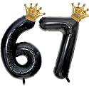 40 inch Large Black 67 Balloon Number with Gold Crown Balloons 67th Birthday Big Foil Mylar Helium Balloon for Women Man 67th Birthday Anniversary Decorations Supplies Favors(Number 67 Balloons）