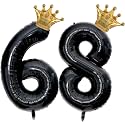 40 inch Large Black 68 balloon Number with Gold Crown Balloons 66th Birthday Big Foil Mylar Helium Balloon for Women Man 68th Birthday Anniversary Decorations Supplies Favors(Number 68 Balloons）