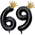 40 inch Large Black 69 Balloon Number with Gold Crown Balloons 69th Birthday Big Foil Mylar Helium Balloon for Women Man 69th Birthday Anniversary Decorations Supplies Favors(Number 69 Balloons）